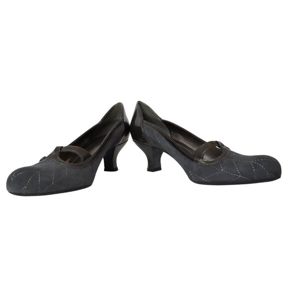 Franco Sarto, Mary Jane Kitten Heel Vintage Style Suede Pumps, Gray, Grey - Picture 4 of 7